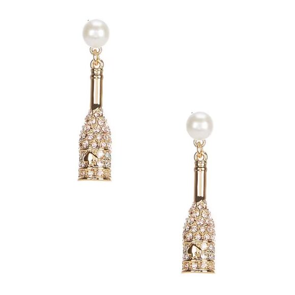 Kate Spade Winter Carnival Champagne Crystal Pearl Drop Earrings - Picture 1 of 5